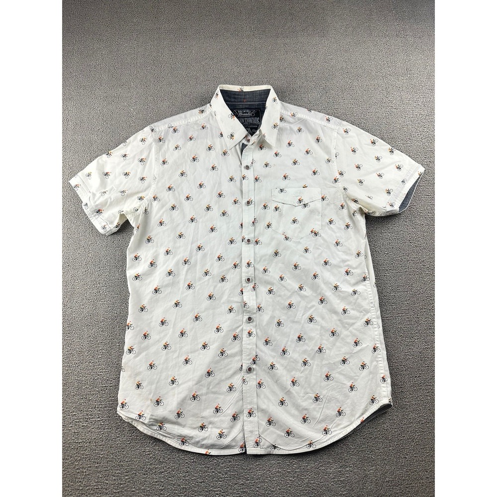Broken Threads Button-Down Shirt Men L White All-Over Print Bicycle Outdoorsy